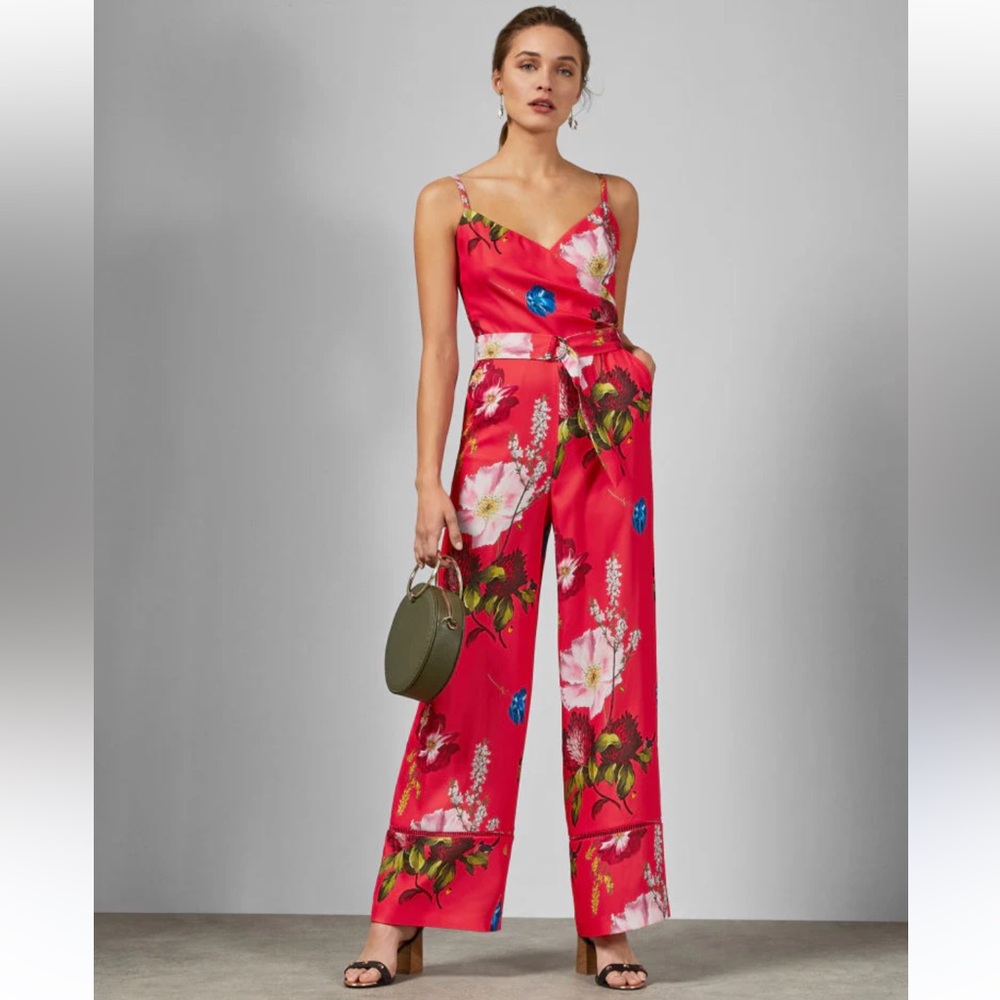 Ted Baker London Floral Wide Leg Jumpsuit - Red and Green